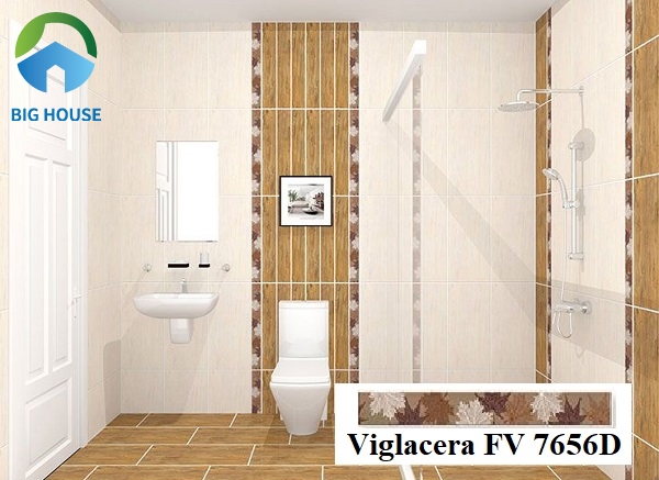 Ngoài ra, bạn có thể sử dụng mẫu gạch viền Viglacera FV7656D họa tiết lá phong trang trí tường rất đẹp. Ốp dọc ngang tùy theo cách ốp gạch ốp tường chính