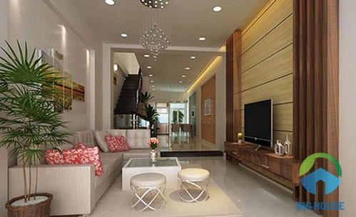 mẫu phòng khách nhà ống với gạch men bóng sang trọng